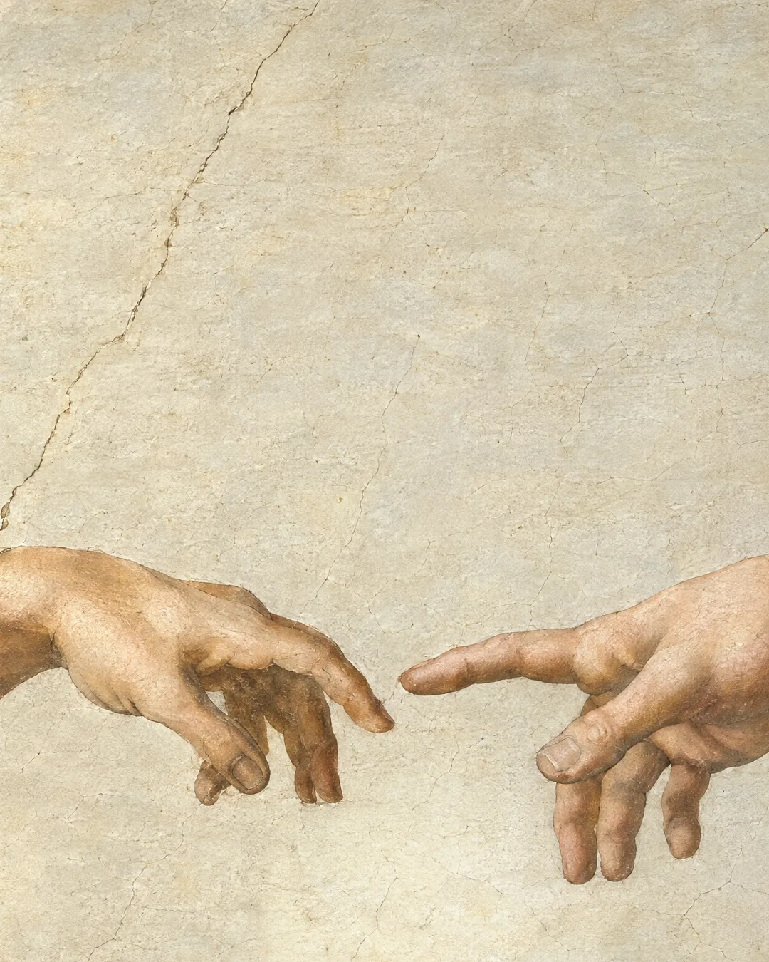 The almost-touching hands of God and Adam on Michelangelo's Sistine Chapel ceiling